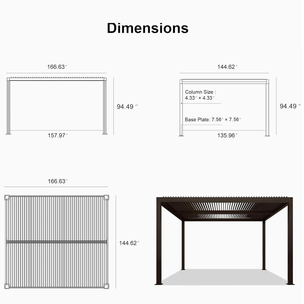 Premium Outdoor Aluminum Louvered Patio Pergola With LED Lights (SAK24896) - Saksby Wholesale - 12X14FT Dimensions