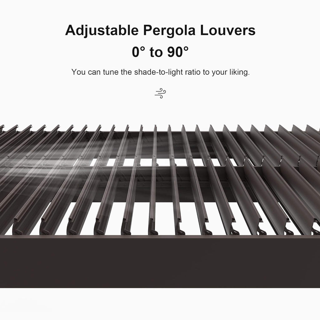 Premium Outdoor Aluminum Louvered Patio Pergola With LED Lights (SAK24896) - Saksby Wholesale - Adjustable Louvers