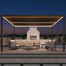 Premium Outdoor Aluminum Louvered Patio Pergola With LED Lights (SAK24896) - Saksby Wholesale - Lifestyle With Furniture Nighttime