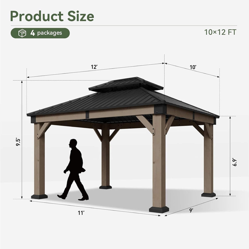 Premium Outdoor Cedar Wood Galvanized Steel Hardtop Gazebo (SAK23907)  - Saksby Wholesale - 10X12FT Dimensions