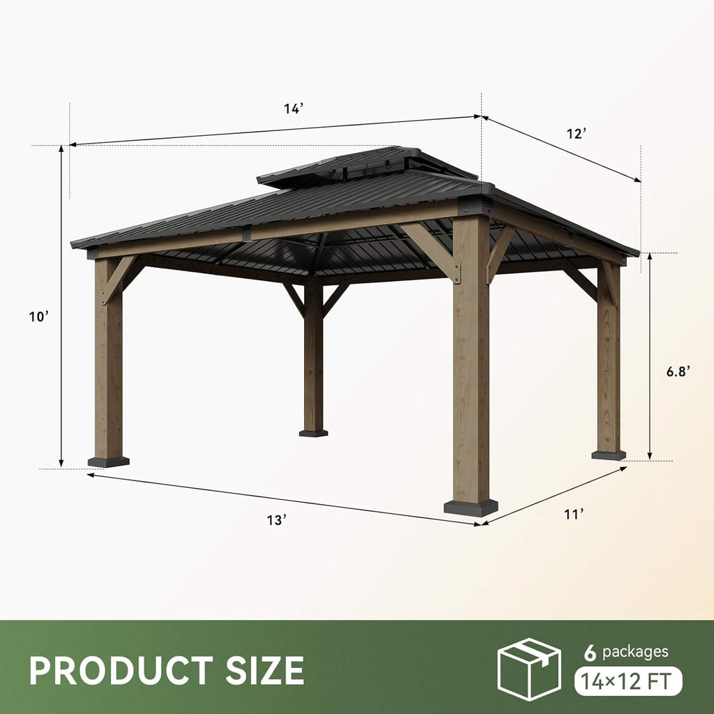 Premium Outdoor Cedar Wood Galvanized Steel Hardtop Gazebo (SAK23907)  - Saksby Wholesale - 12X14FT Dimensions