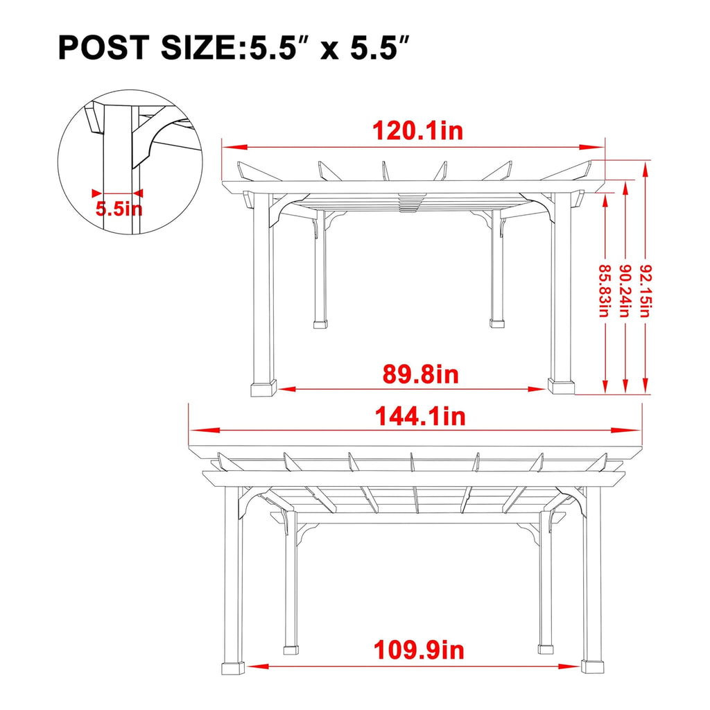 Premium Outdoor Cedar Wood Pergola With Slatted Roof (SAK87024) - Saksby Wholesale - 10X12FT Dimensions