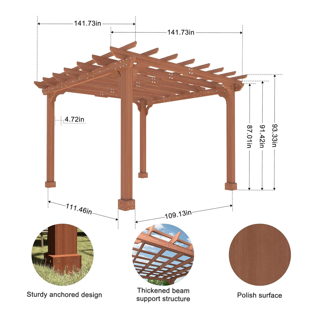 Premium Outdoor Cedar Wood Pergola With Slatted Roof (SAK87024) - Saksby Wholesale - 12X12FT Dimensions