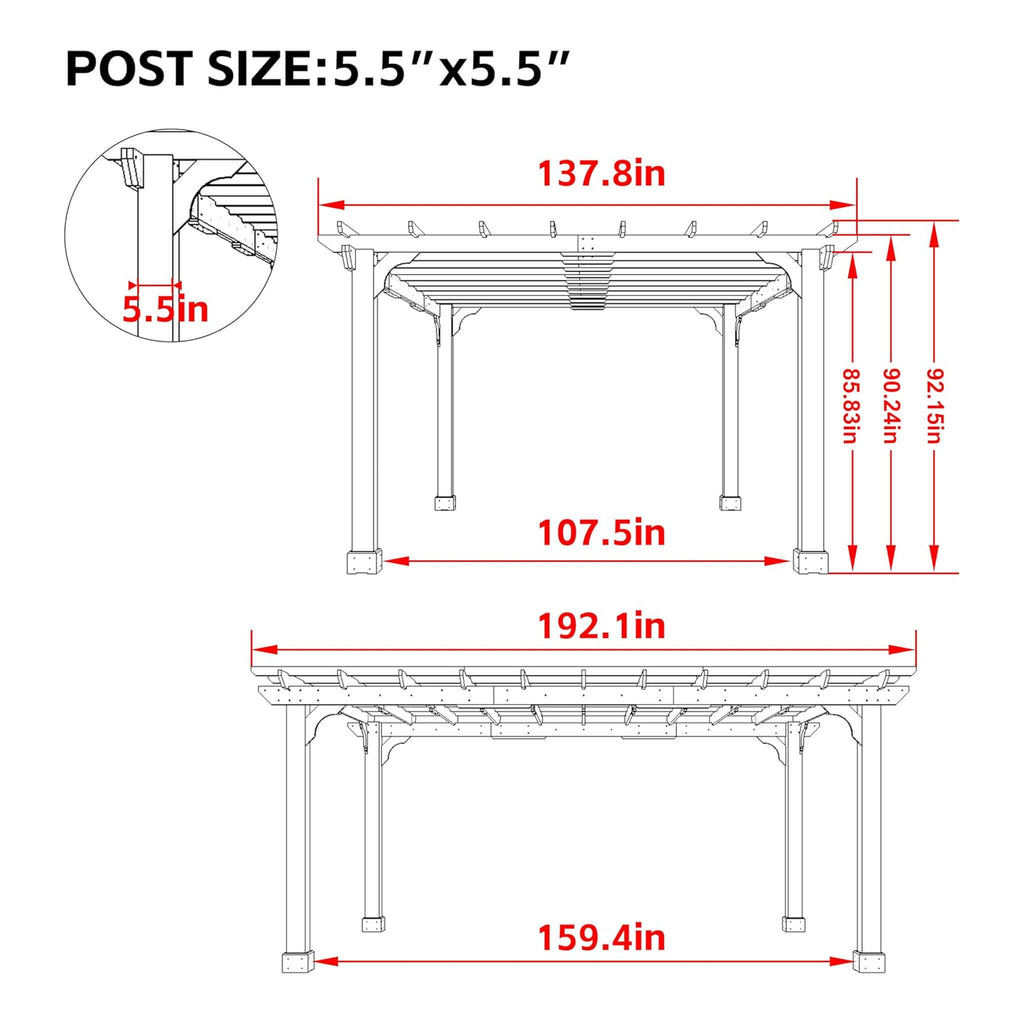 Premium Outdoor Cedar Wood Pergola With Slatted Roof (SAK87024) - Saksby Wholesale - 12X16FT Dimensions