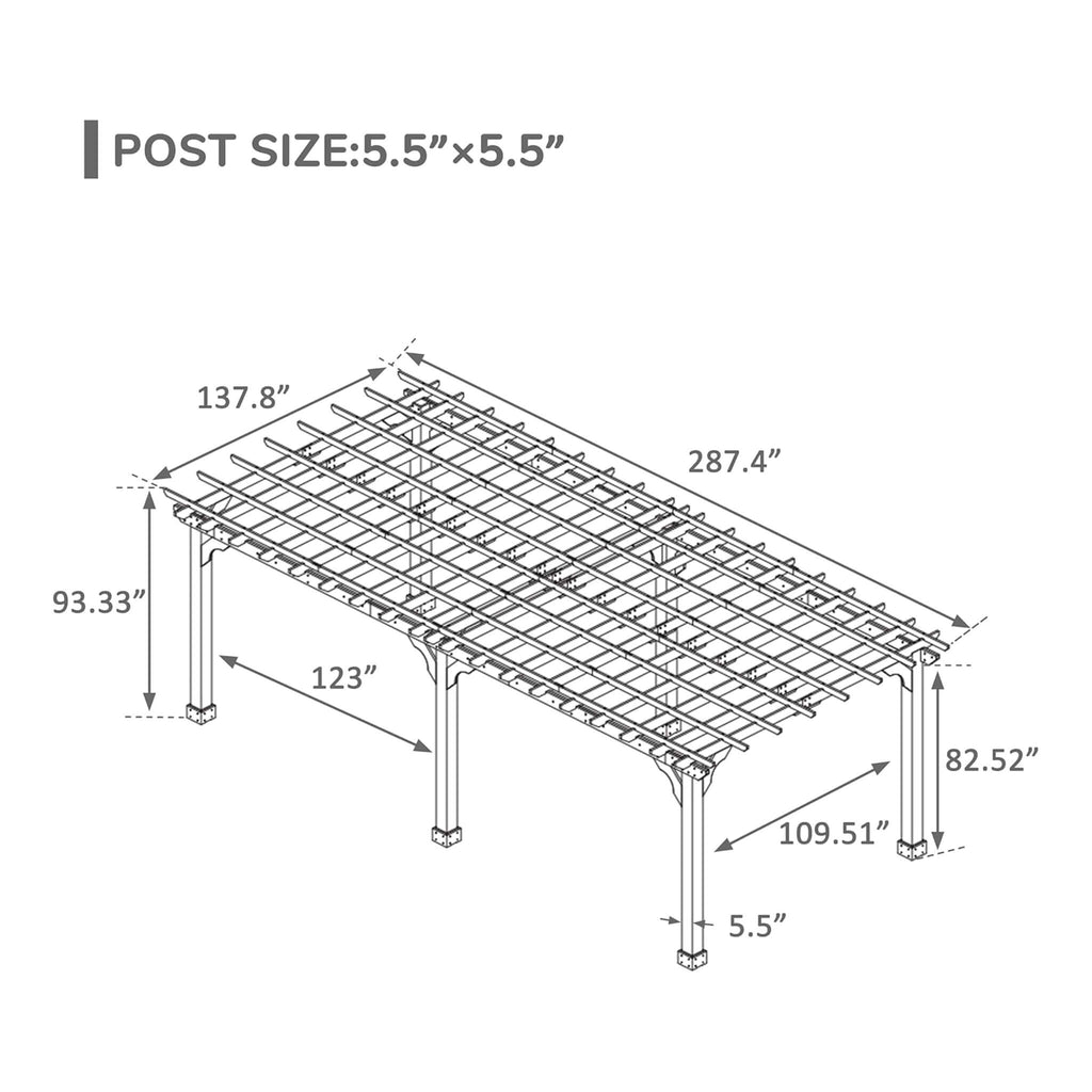 Premium Outdoor Cedar Wood Pergola With Slatted Roof (SAK87024) - Saksby Wholesale - 12X24FT Dimensions