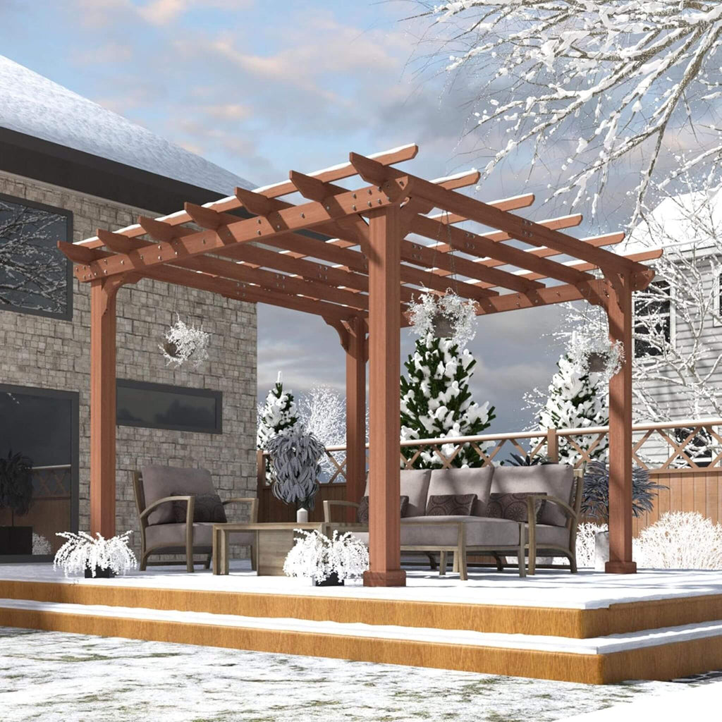 Premium Outdoor Cedar Wood Pergola With Slatted Roof (SAK87024) - Saksby Wholesale - Winter Season Lifestyle Image