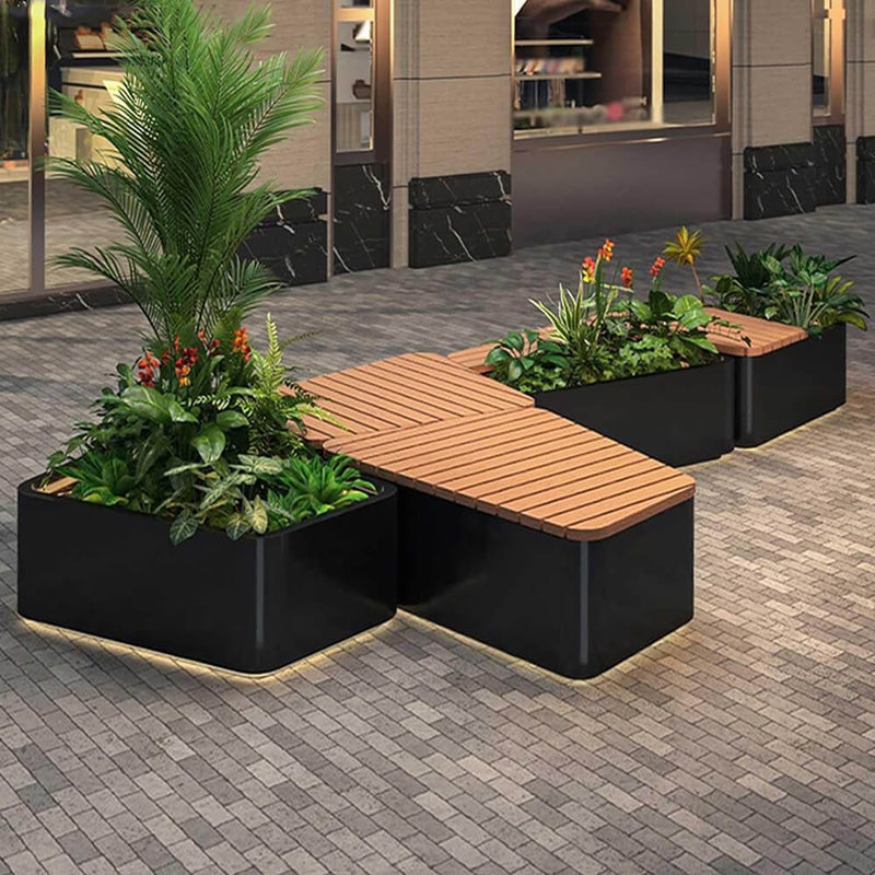 Premium Outdoor Commercial Wooden Street Bench With Steel Frame And Planters (SAK74612)