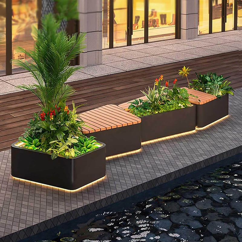 Premium Outdoor Commercial Wooden Street Bench With Steel Frame And Planters (SAK74612)