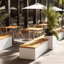 Premium Outdoor Industrial Metal Garden Bench With Wooden Seat And Planter [Made To Order] (SAK83951)