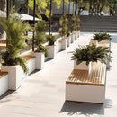 Premium Outdoor Industrial Metal Garden Bench With Wooden Seat And Planter [Made To Order] (SAK83951)