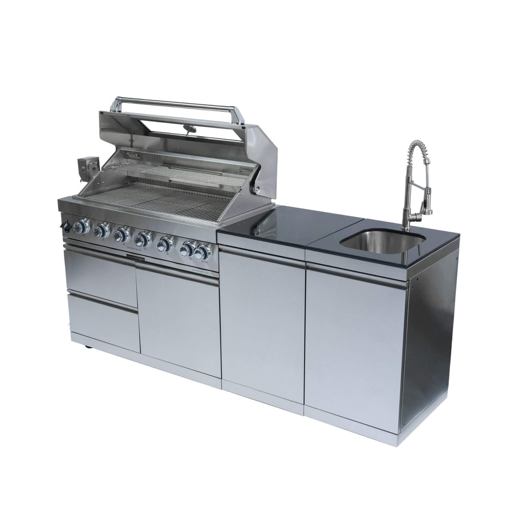 Premium Outdoor Kitchen Island With 43 Inch 6-Burner 85K BTU Propane Gas Grill, Rotisserie Kit, And Storage Cabinets (SAK95623) - Saksby Wholesale - Front Left View