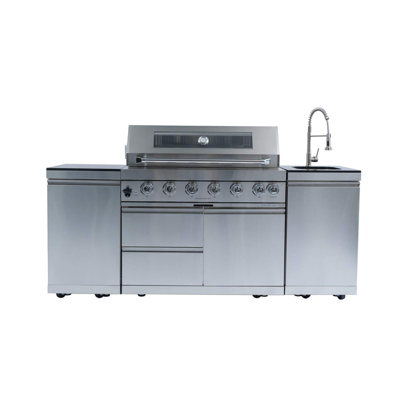 Premium Outdoor Kitchen Island With 43 Inch 6-Burner 85K BTU Propane Gas Grill, Rotisserie Kit, And Storage Cabinets (SAK95623) - Saksby Wholesale - Front View
