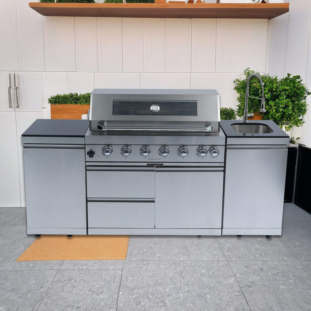 Premium Outdoor Kitchen Island With 43 Inch 6-Burner 85K BTU Propane Gas Grill, Rotisserie Kit, And Storage Cabinets (SAK95623) - Saksby Wholesale - Lifestyle View