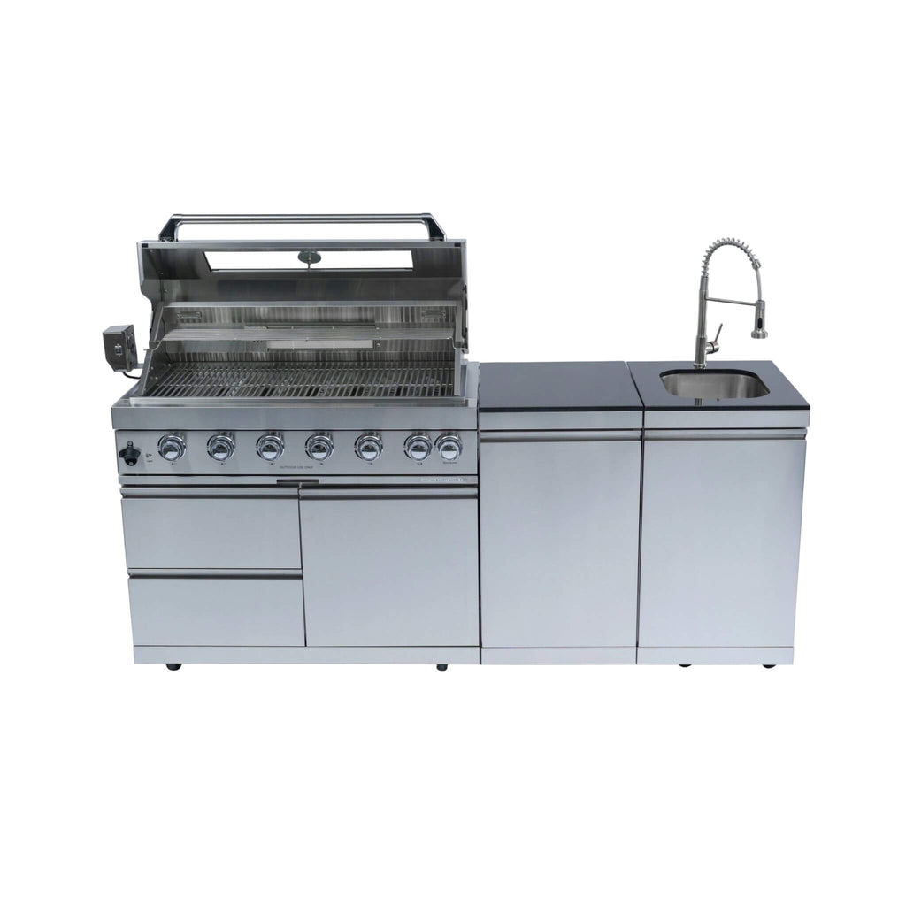 Premium Outdoor Kitchen Island With 43 Inch 6-Burner 85K BTU Propane Gas Grill, Rotisserie Kit, And Storage Cabinets (SAK95623) - Saksby Wholesale - Front View