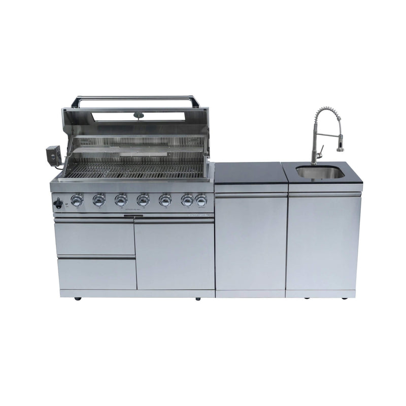 Premium Outdoor Kitchen Island With 43 Inch 6-Burner 85K BTU Propane Gas Grill, Rotisserie Kit, And Storage Cabinets (SAK95623) - Saksby Wholesale - Front View