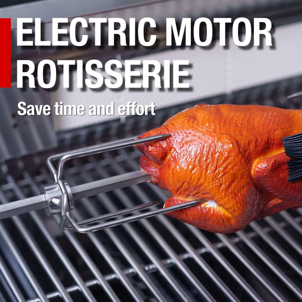 Premium Outdoor Kitchen Island With 43 Inch 6-Burner 85K BTU Propane Gas Grill, Rotisserie Kit, And Storage Cabinets (SAK95623) - Saksby Wholesale - Moto Rotissiere View