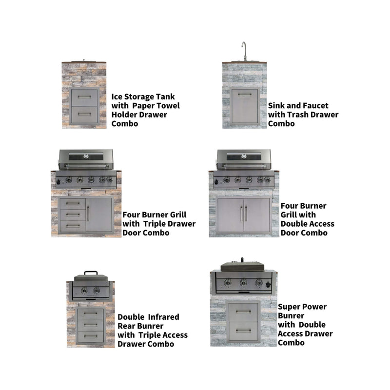 Premium Outdoor Kitchen With 32 Inch 60000 BTU Built-In Stainless Steel LPG Gas Grill, Door And Drawer Combo And Stainless Steel Ice Box (SAK98661) - Saksby Wholesale - Different Features