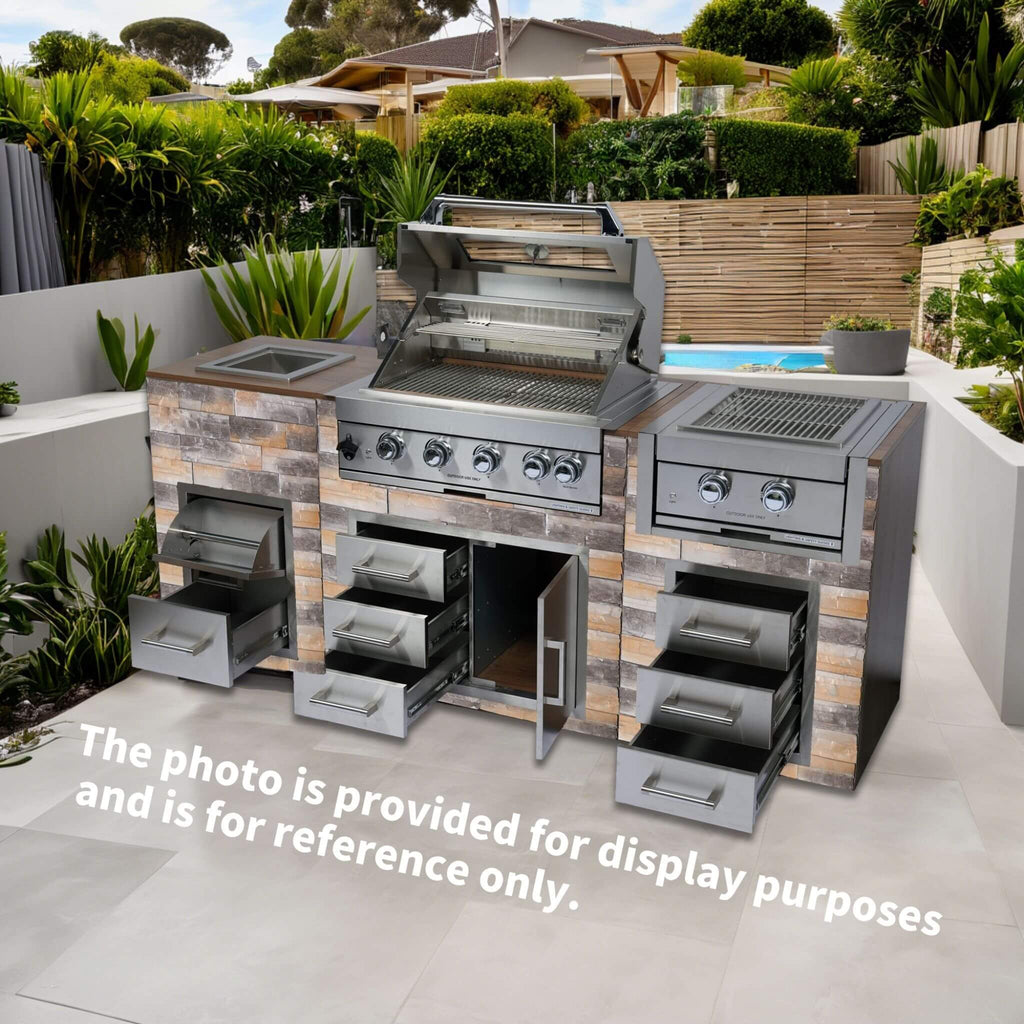 Premium Outdoor Kitchen With 32 Inch 60000 BTU Built-In Stainless Steel LPG Gas Grill, Door And Drawer Combo And Stainless Steel Ice Box (SAK98661) - Saksby Wholesale - Lifestyle