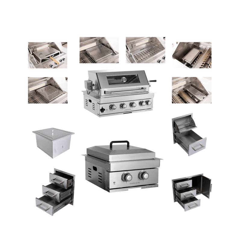 Premium Outdoor Kitchen With 32 Inch 60000 BTU Built-In Stainless Steel LPG Gas Grill, Door And Drawer Combo And Stainless Steel Ice Box (SAK98661) - Saksby Wholesale - Product Features Details