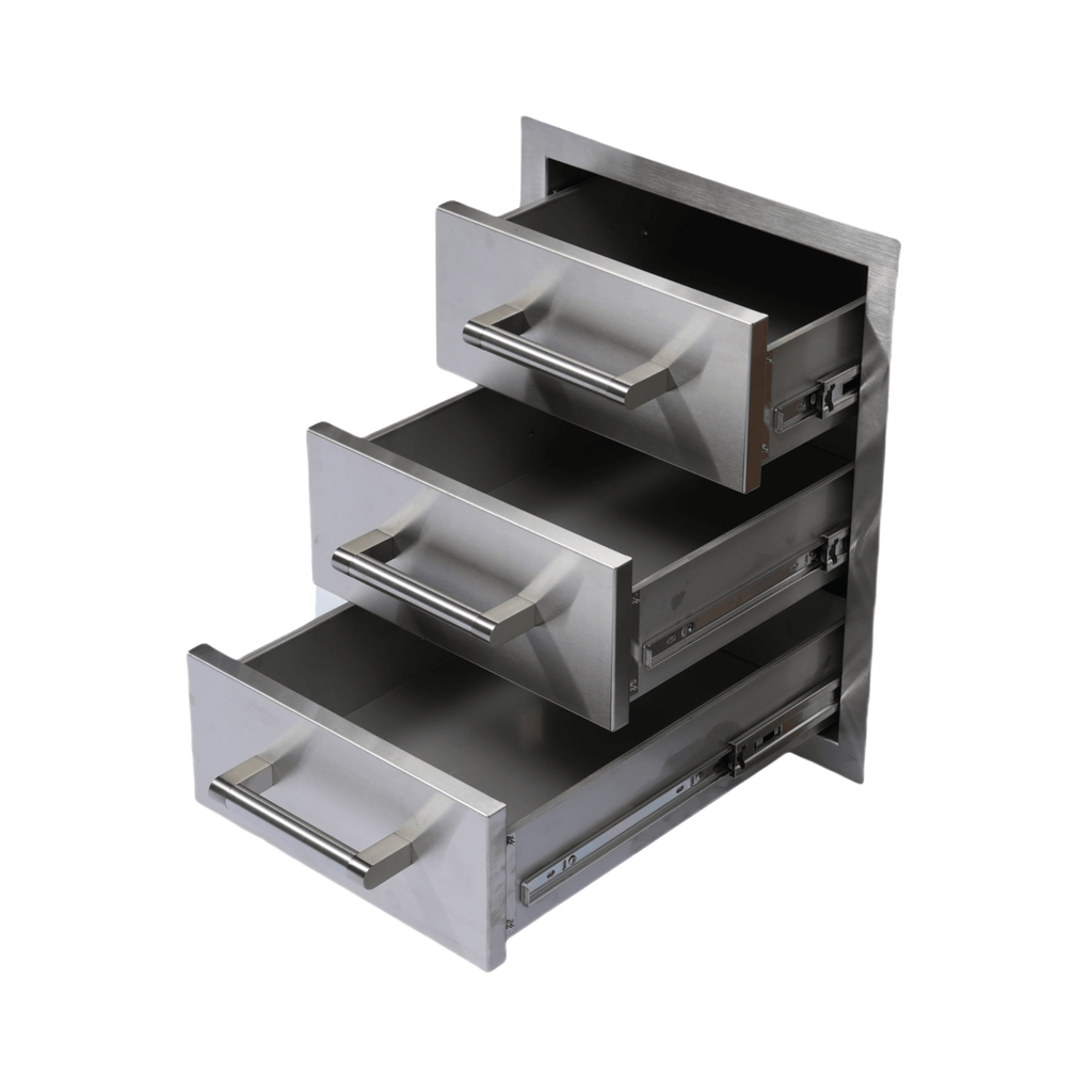 Premium Outdoor Kitchen With 32 Inch 60000 BTU Built-In Stainless Steel LPG Gas Grill, Door And Drawer Combo And Stainless Steel Ice Box (SAK98661) - Saksby Wholesale - Side View Triple Drawer