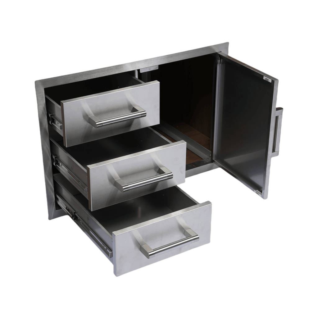 Premium Outdoor Kitchen With 32 Inch 60000 BTU Built-In Stainless Steel LPG Gas Grill, Door And Drawer Combo And Stainless Steel Ice Box (SAK98661) - Saksby Wholesale - Triple Drawer