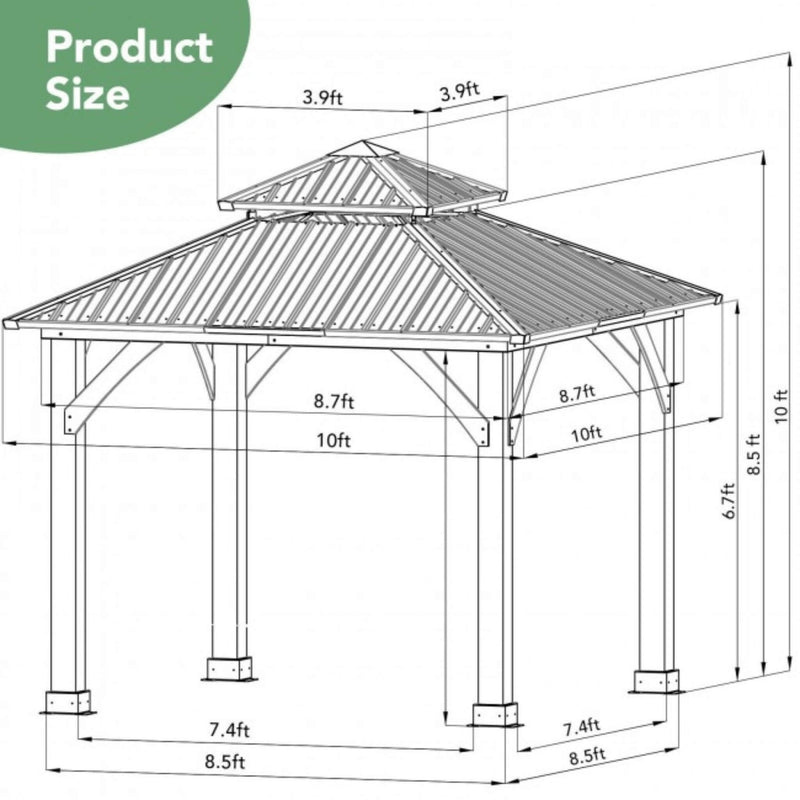 [10x10FT] Premium Outdoor Patio Hardtop Gazebo W/ Double Steel Roof (SAK01291) - Saksby Wholesale - Dimension View