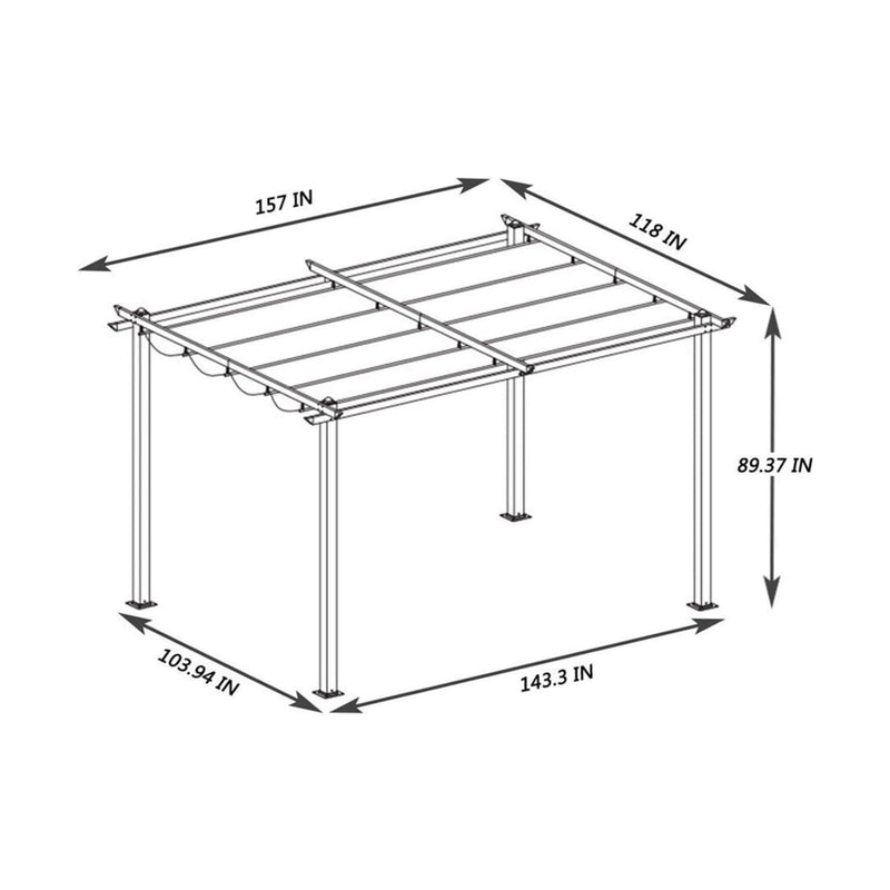 [10x13FT] Premium Outdoor Patio Retractable Pergola With Canopy (SAK01864) - Saksby Wholesale - Dimensions View