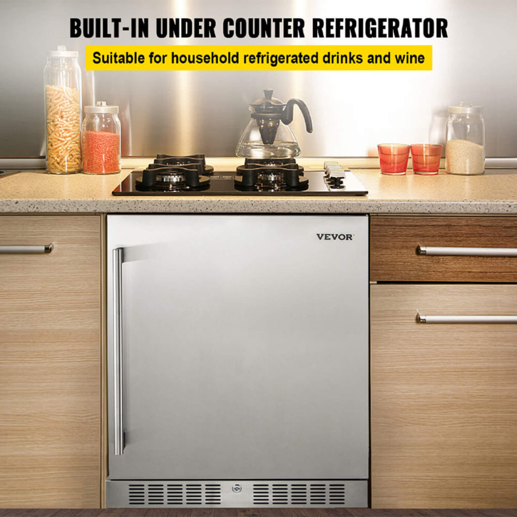 Premium Single Door Stainless Steel Built-In Wine Beverage Undercounter Refrigerator, 5.3 Cu.Ft. (SAK95276) SAKSBY - Lifestyle in Kitchen View