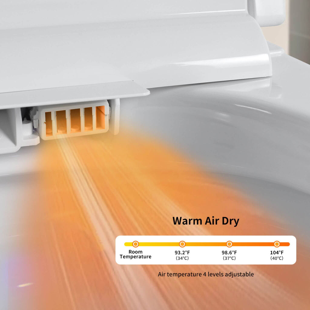 Premium Smart Toilet With Bidet Seat, Foot Sensor, Auto Open And Close Lid, LED Display, Night Light, Warm Water Wash, Air Dryer, Revolving Lamp, And Side Knob Controls (SAK81465) - Saksby Wholesale - Warm Air Dry