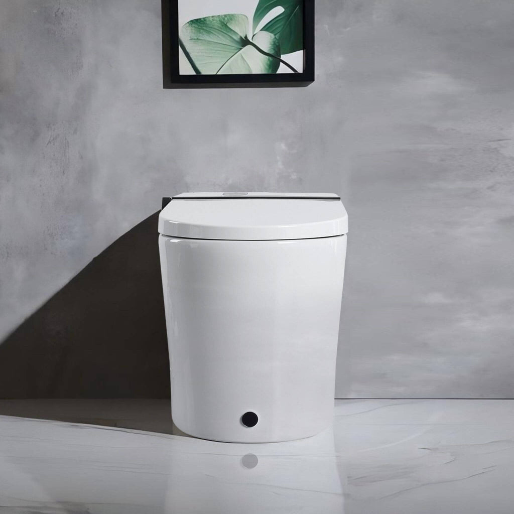 Premium Smart Toilet With Bidet Seat, Foot Sensor, Auto Open And Close Lid, LED Display, Night Light, Warm Water Wash, Air Dryer, Revolving Lamp, And Side Knob Controls (SAK81465) - Saksby Wholesale - Actual Setup