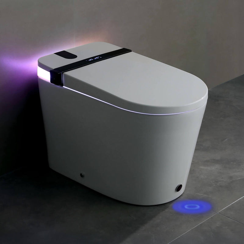 Premium Smart Toilet With Bidet Seat, Foot Sensor, Auto Open And Close Lid, LED Display, Night Light, Warm Water Wash, Air Dryer, Revolving Lamp, And Side Knob Controls (SAK81465) - Saksby Wholesale - Bathroom Lifestyle
