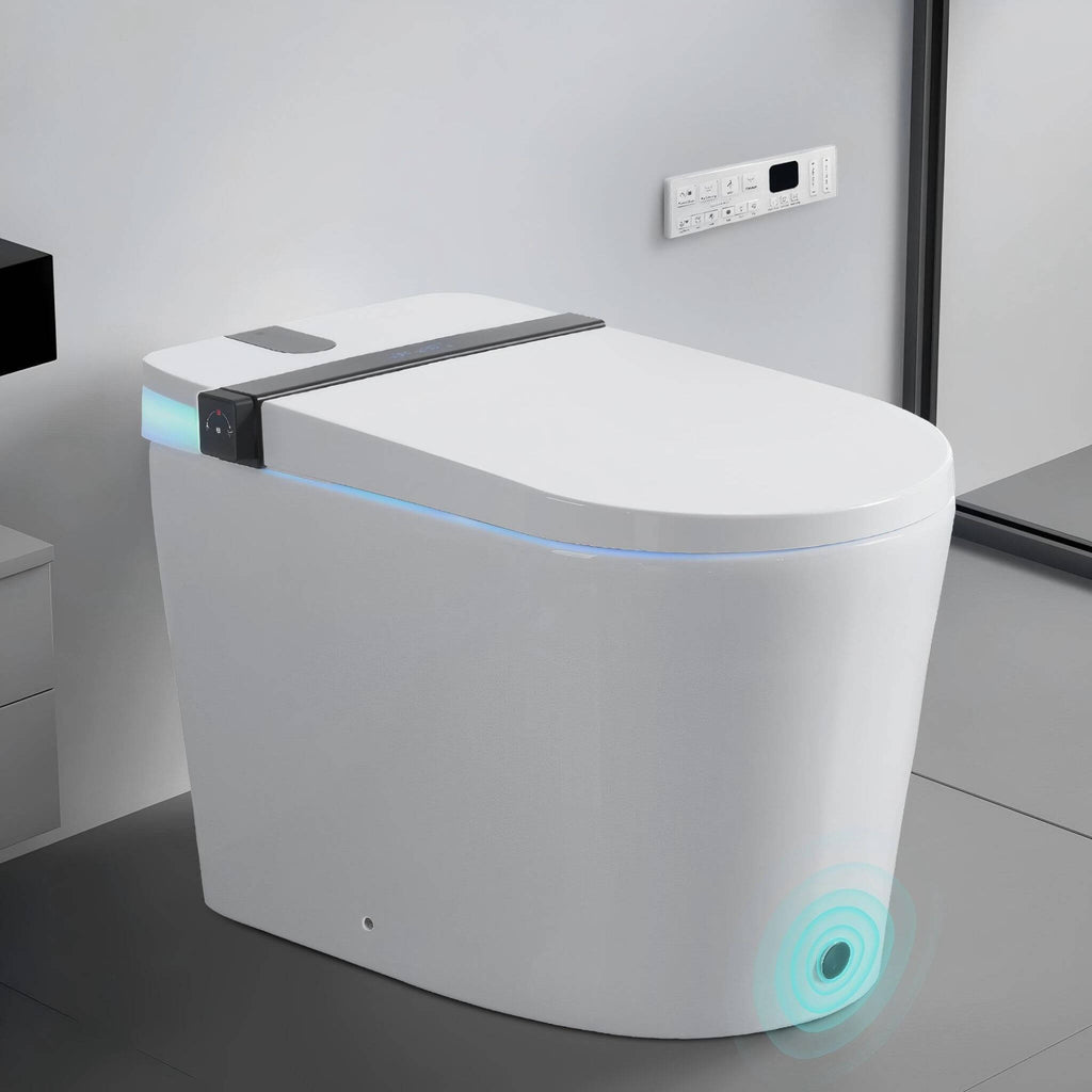 Premium Smart Toilet With Bidet Seat, Foot Sensor, Auto Open And Close Lid, LED Display, Night Light, Warm Water Wash, Air Dryer, Revolving Lamp, And Side Knob Controls (SAK81465) - Saksby Wholesale - Design Details