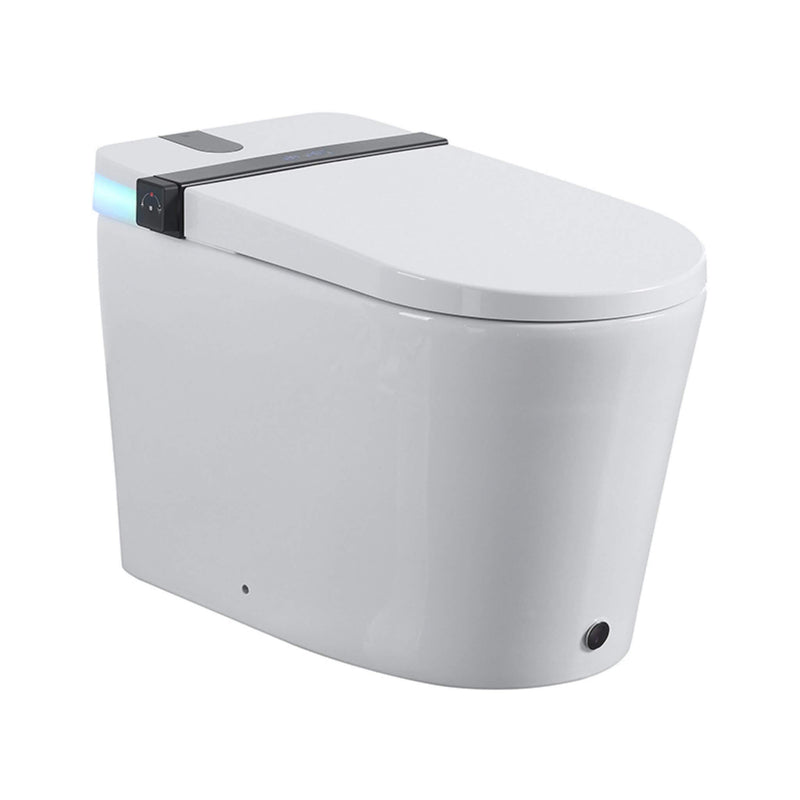 Premium Smart Toilet With Bidet Seat, Foot Sensor, Auto Open And Close Lid, LED Display, Night Light, Warm Water Wash, Air Dryer, Revolving Lamp, And Side Knob Controls (SAK81465) - Saksby Wholesale - Side Front View