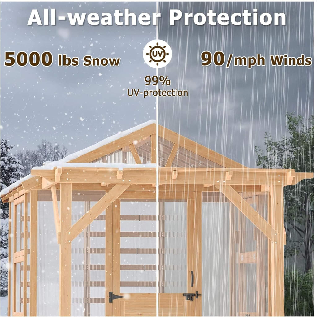 Premium Walk-In Spruce Wood Greenhouse With Pergola And Shelves (SAK75890) - Saksby Wholesale - All-Weather Protection