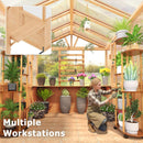 Premium Walk-In Spruce Wood Greenhouse With Pergola And Shelves (SAK75890) - Saksby Wholesale - Multiple Workstation Lifestyle Image