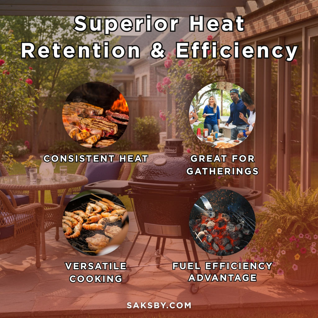 Primo Oval XL 400 All-In-One Kamado Charcoal Grill [PGCXLC] (SAK19358) - Saksby Wholesale - Benefits