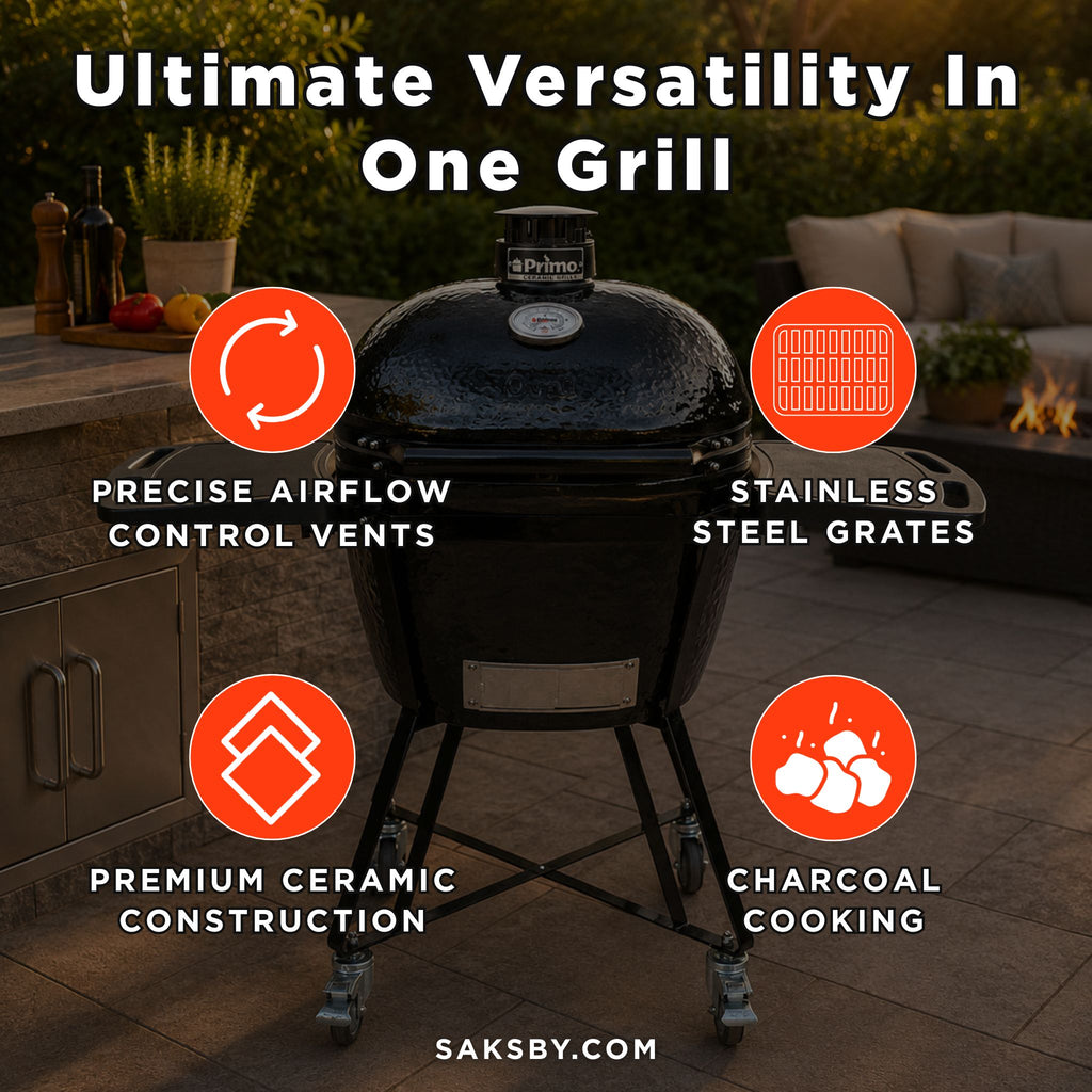 Primo Oval XL 400 All-In-One Kamado Charcoal Grill [PGCXLC] (SAK19358) - Saksby Wholesale - Features