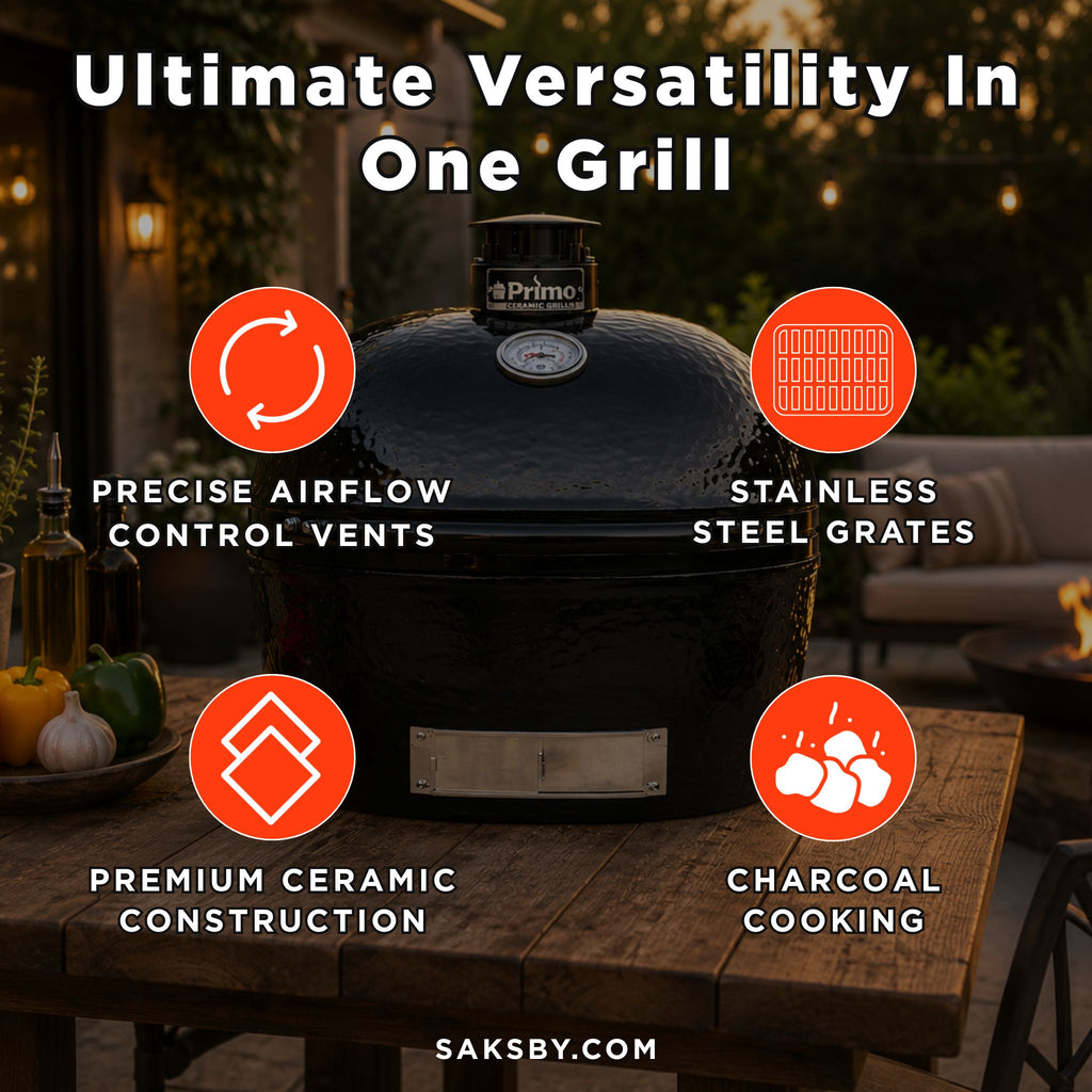 Primo Oval XXL Black Ceramic Kamado Charcoal Grill [PGCXXLH] (SAK25674) - Saksby Wholesale - Features