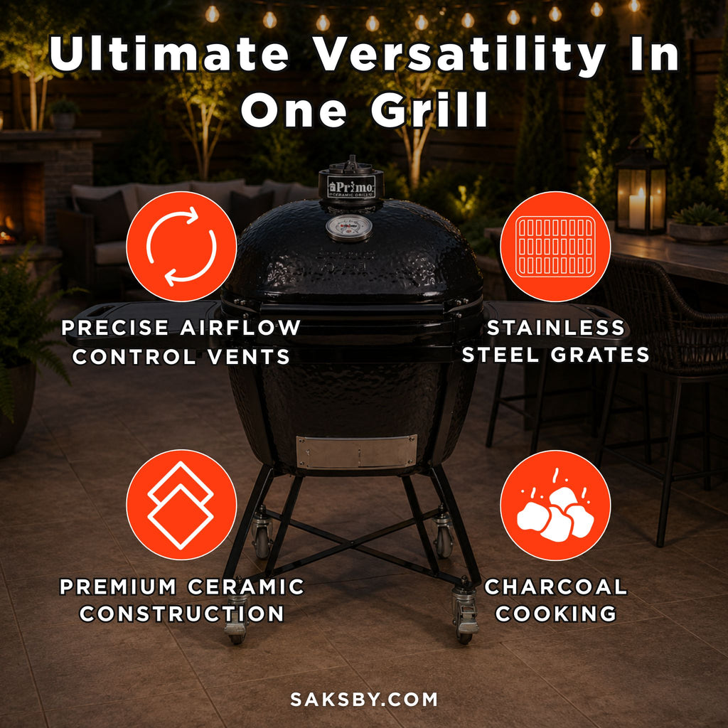 Primo Oval XXL All-In-One Ceramic Charcoal Grill [PGCXXLC] (SAK86742) - Saksby Wholesale - Features