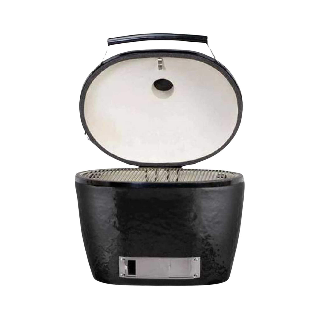 Primo Oval XXL Black Ceramic Kamado Charcoal Grill [PGCXXLH] (SAK25674) - Saksby Wholesale - Front View With Open Lid