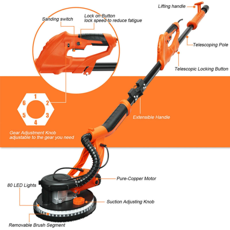 Professional Electric Drywall Ceiling Pole Sander W/ Vacuum, 750W (SAK97855) - Saksby Wholesale - Label Parts View
