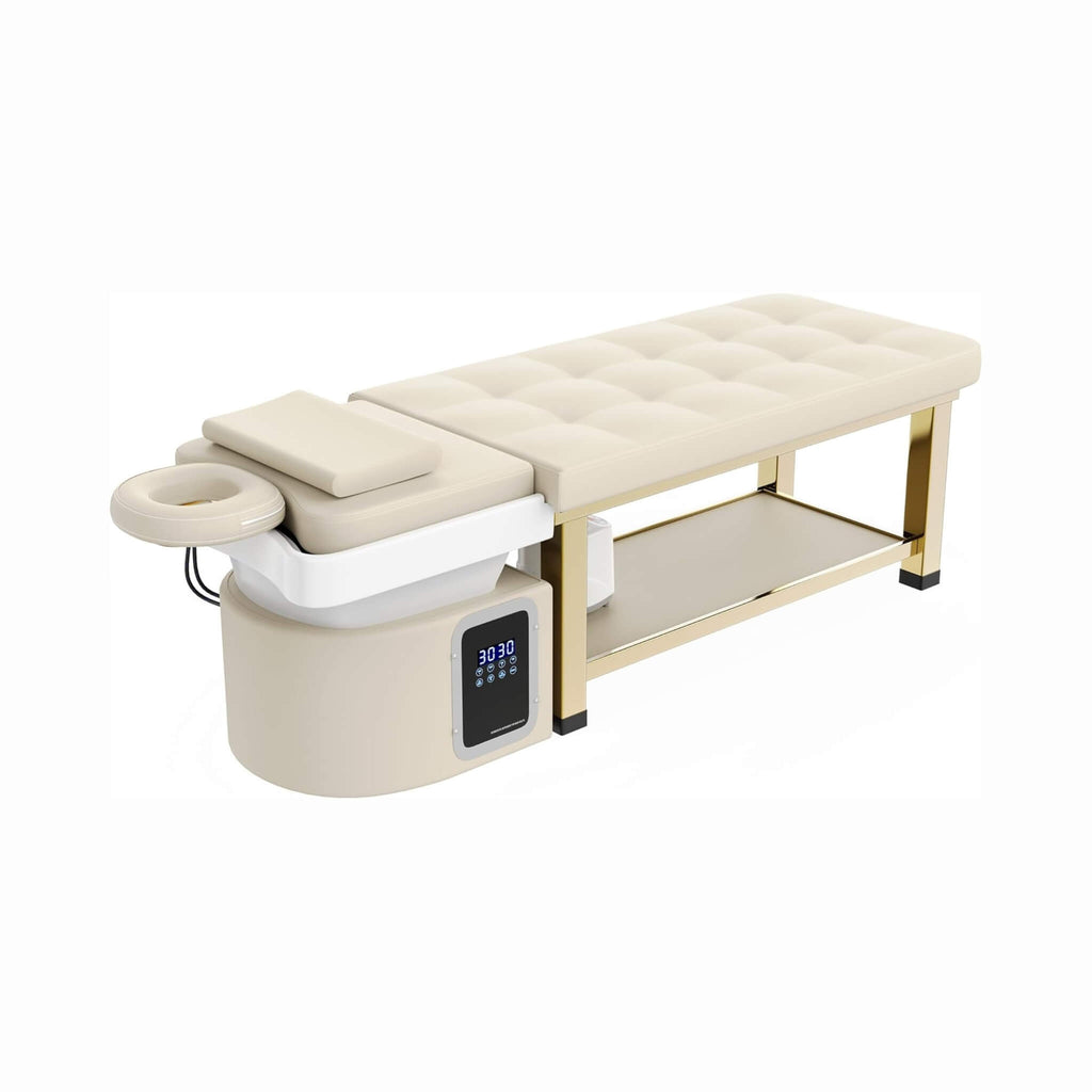 Professional Massage Table With Shampoo Basin And Water Circulation System (SAK24689) - Saksby Wholesale - Beige Color In Flat Bed View