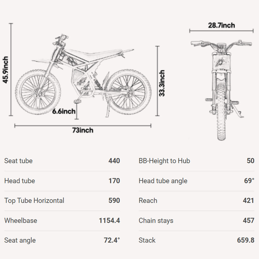 Riding Times GT73 48V 18Ah High Performance Dual Suspension Electric Motorbike SAK43619 Saksby -Dimensions