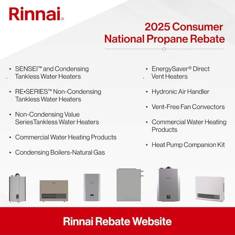 Rinnai 9.8 GPM 199K BTU  Non Condensing Indoor Liquid Propane Tankless Water Heater [351-RE199IP] (SAK15386) SAKSBY - Features View