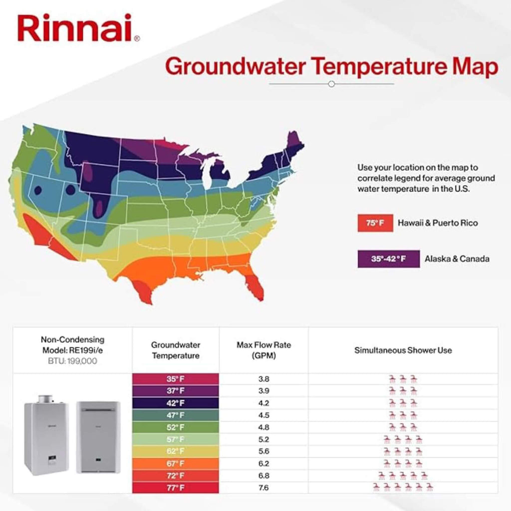 Rinnai 9.8 GPM 199K BTU  Non Condensing Indoor Liquid Propane Tankless Water Heater [351-RE199IP] (SAK15386) SAKSBY - Map View