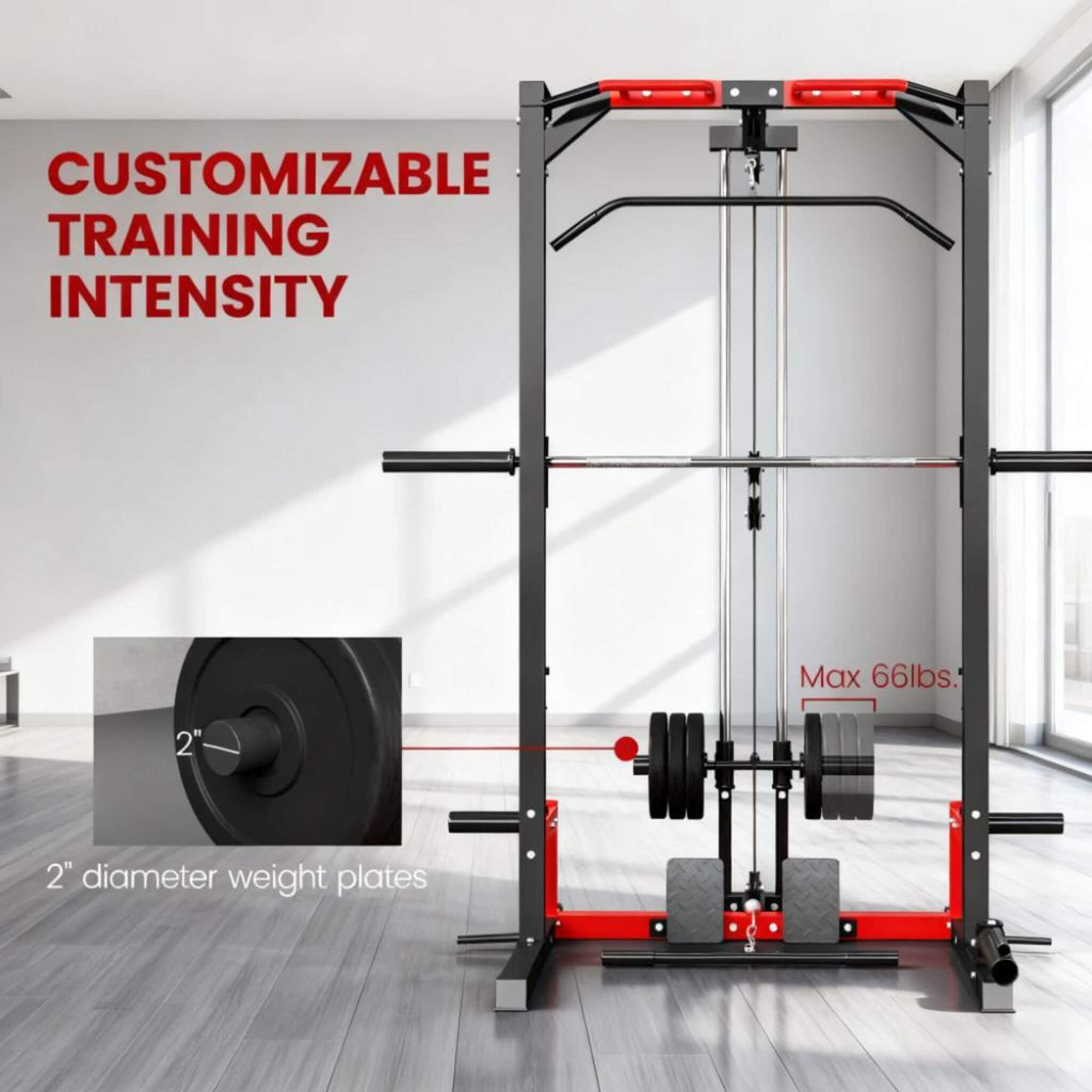 Rovix All-In-One Home Gym Squat Rack With Pull Up And Lat System (SAK95431) - Saksby Wholesale - Customizable Training Intensity