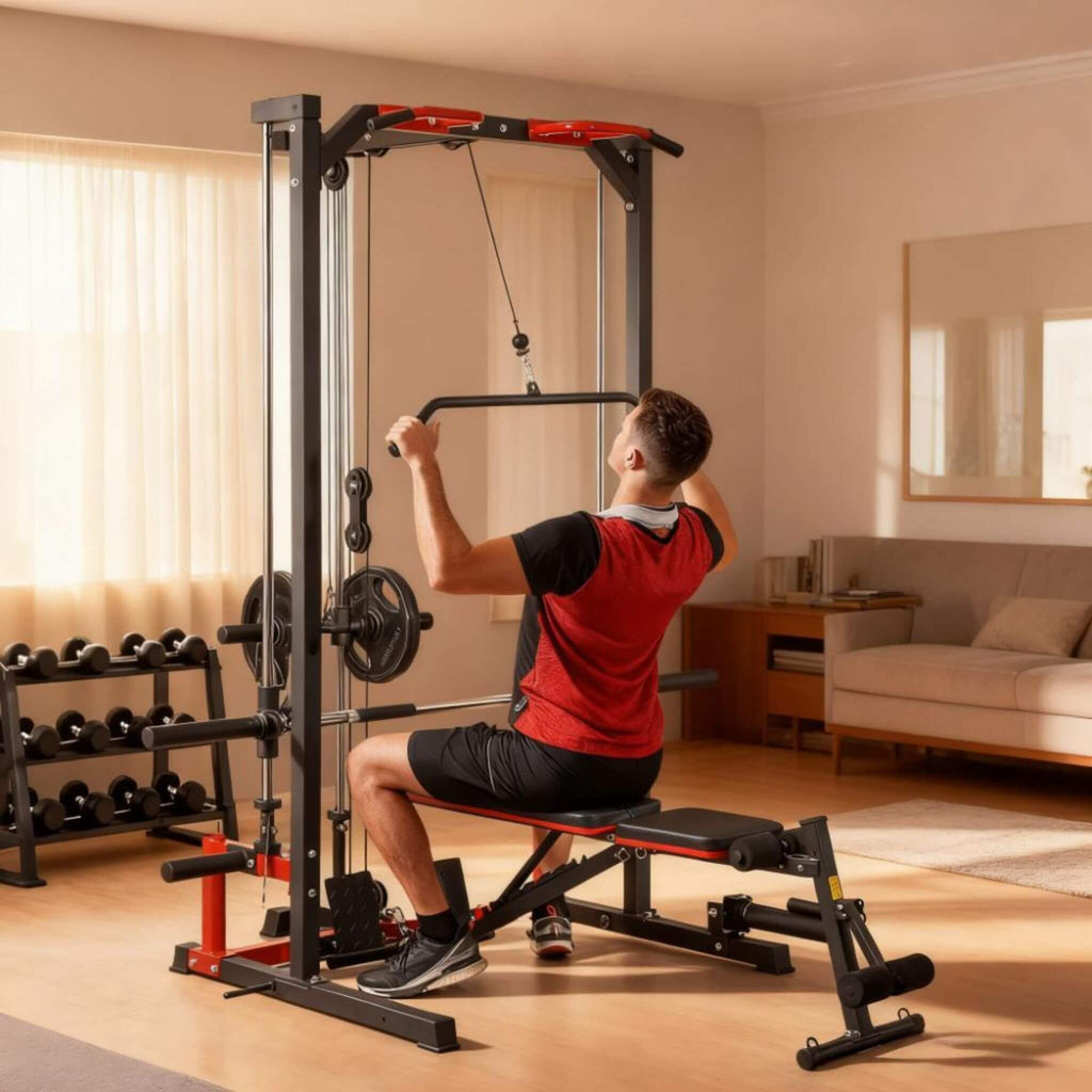 Rovix All-In-One Home Gym Squat Rack With Pull Up And Lat System (SAK95431) - Saksby Wholesale - Lifestyle IMage