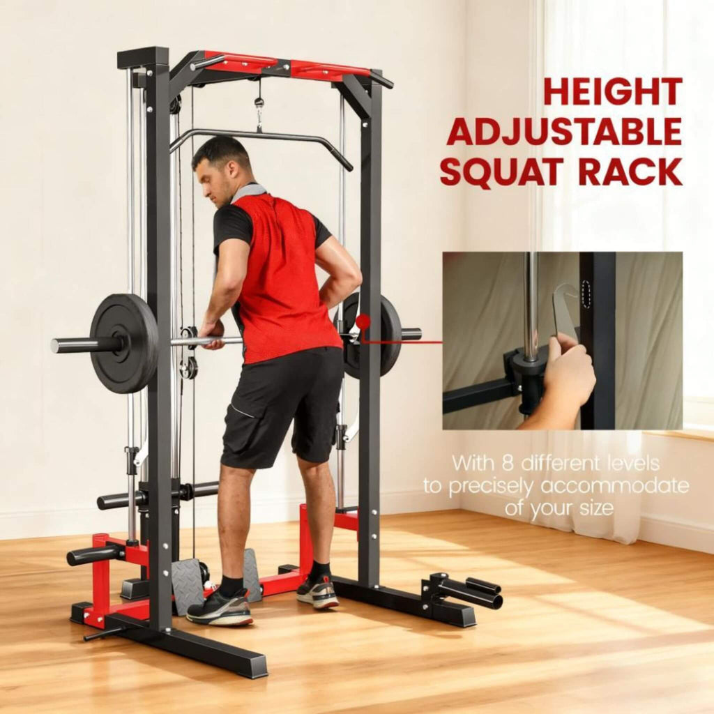 Rovix All-In-One Home Gym Squat Rack With Pull Up And Lat System (SAK95431) - Saksby Wholesale - Adjustable Squat Rack