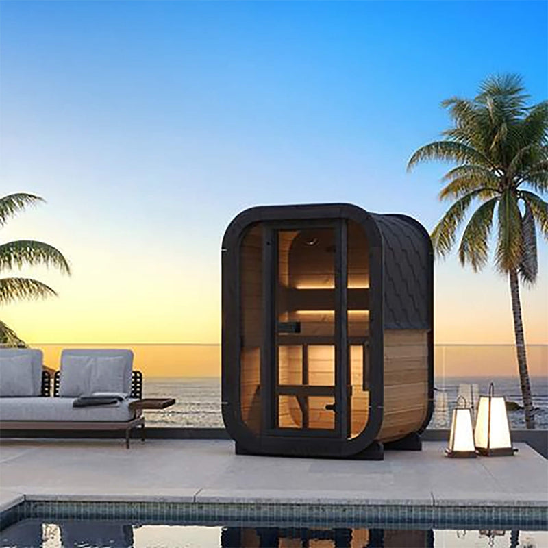 SaunaLife Model CL3G Cube Series Outdoor 2-Person Home Sauna Kit - Lifestyle Beside Pool