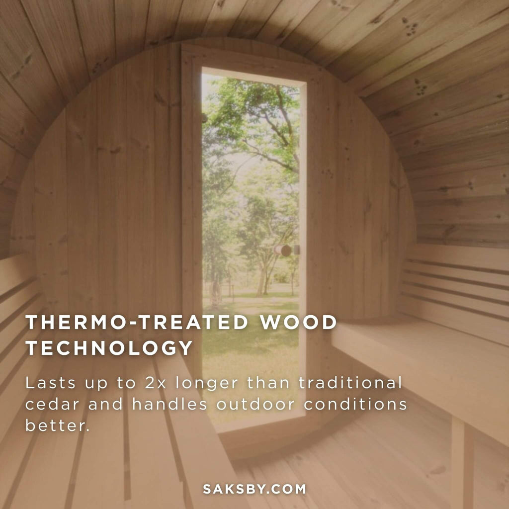 SaunaLife Model E6 Ergo Series 3-Person Thermo-Spruce Backyard Sauna Barrel [SL-MODELE6] (SAK38572) - Saksby Wholesale - Wood Technology Features View